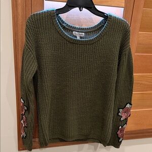 Crave Fame Olive Sweater with Rose Embroidery
